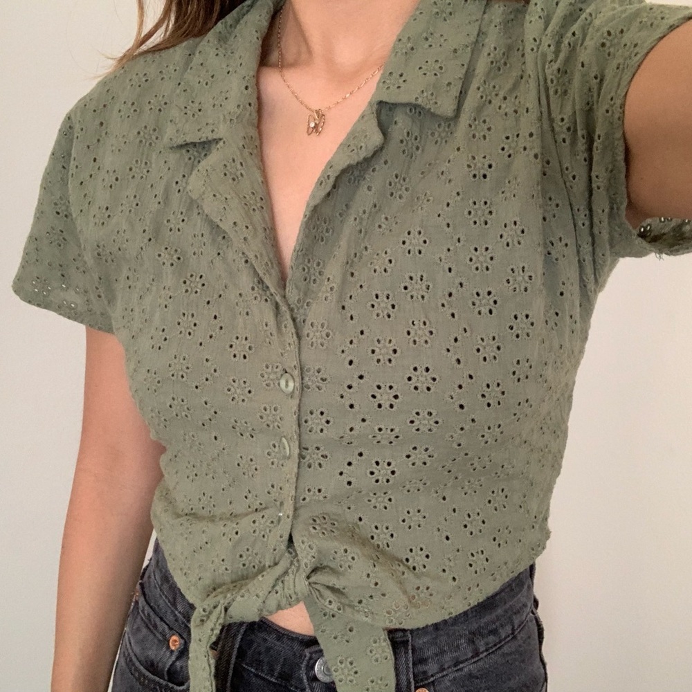 UO cropped tie-front top